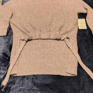 Lily White Dusty Pink Knit Cardigan with Tie Accents